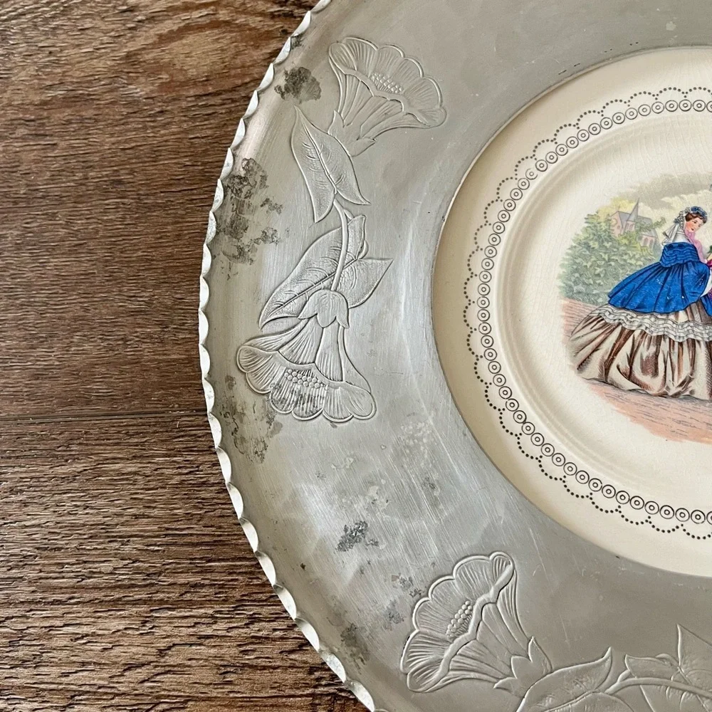 Decorative Silver Plate with Victorian Scene